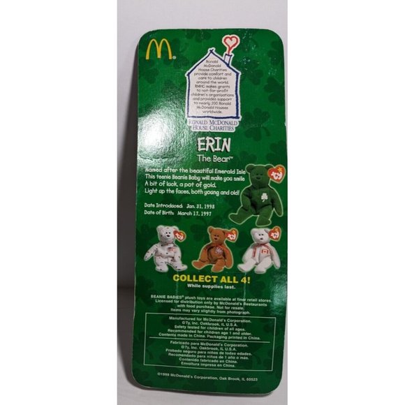 Erin The Bear -McDonald's Ty Beanie Baby With Rare Errors 1993/OAKBROOK‎ - Picture 2 of 8